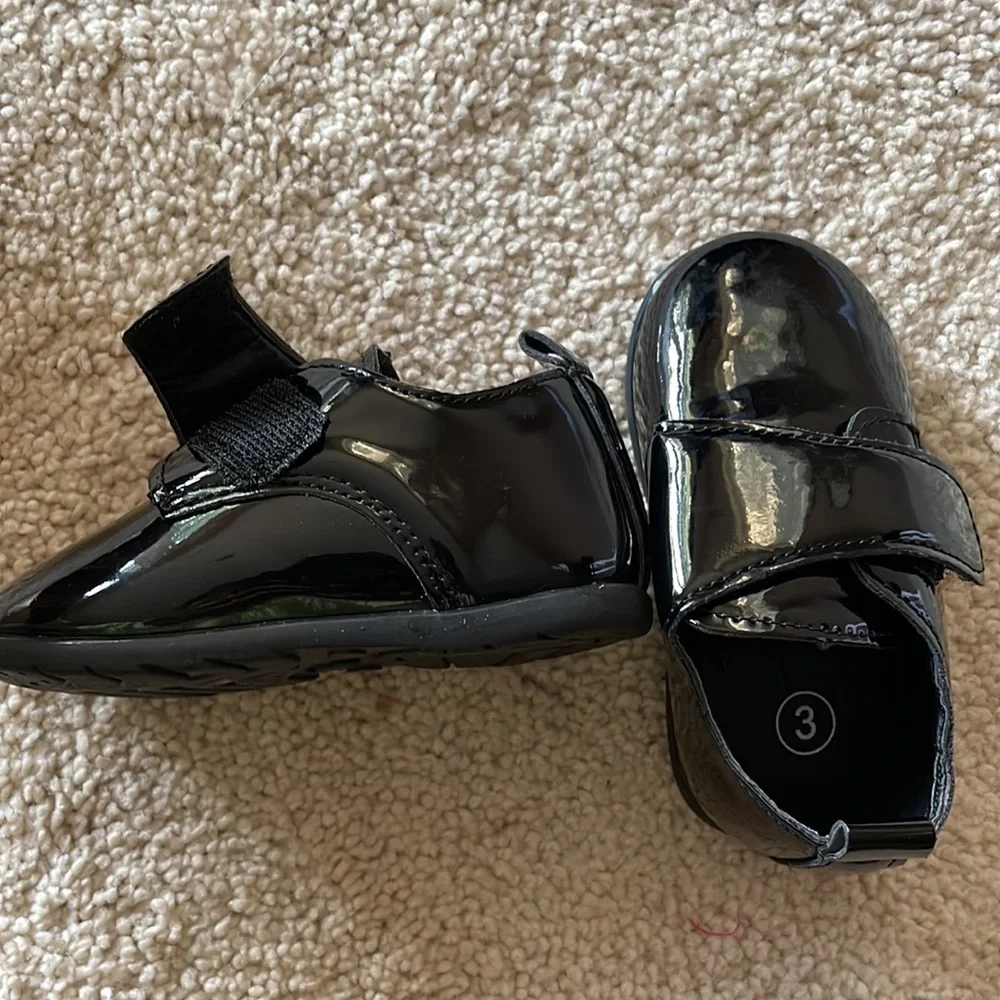 Black patent leather baby boys dress crib shoe 3 New